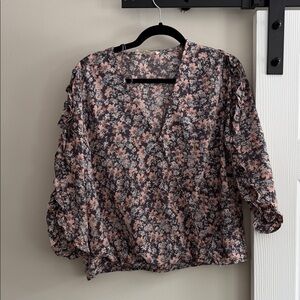 Lovestitch Floral Wrap Blouse - Pink and purple